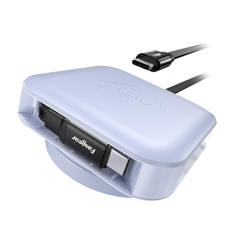 فاسجير كابل القابل للسحب من USB-C، بقوة 60 واط PD/PPS للشحن السريع، كابل شاحن قابل للسحب من USB-C إلى USB-C 2.0 لهاتف i-Phone 17 16 Plus/Mac-Book Pro/HP Spectre Series، كابل مكتبي من النوع C قابل للدوران 360° (أرجواني) - Image 1