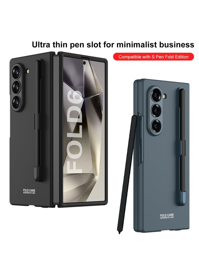 Samsung Galaxy Z Fold 6 Ultra Thin Protective Case with Built-in S Pen Slot, Shockproof PC Back Cover, and Tempered Glass Screen Protection - Slim and Lightweight Design - Silver