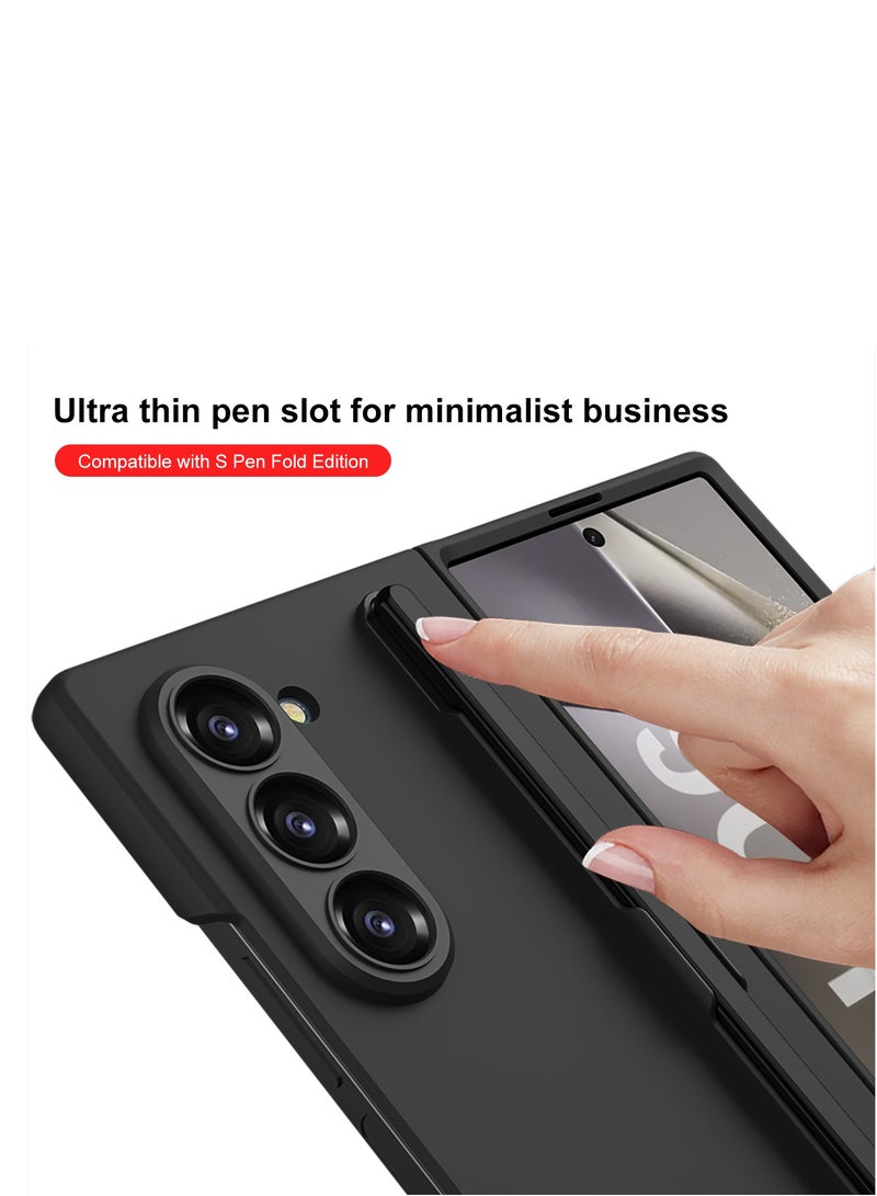Samsung Galaxy Z Fold 6 Ultra Thin Protective Case with Built-in S Pen Slot, Shockproof PC Back Cover, and Tempered Glass Screen Protection - Slim and Lightweight Design - Silver