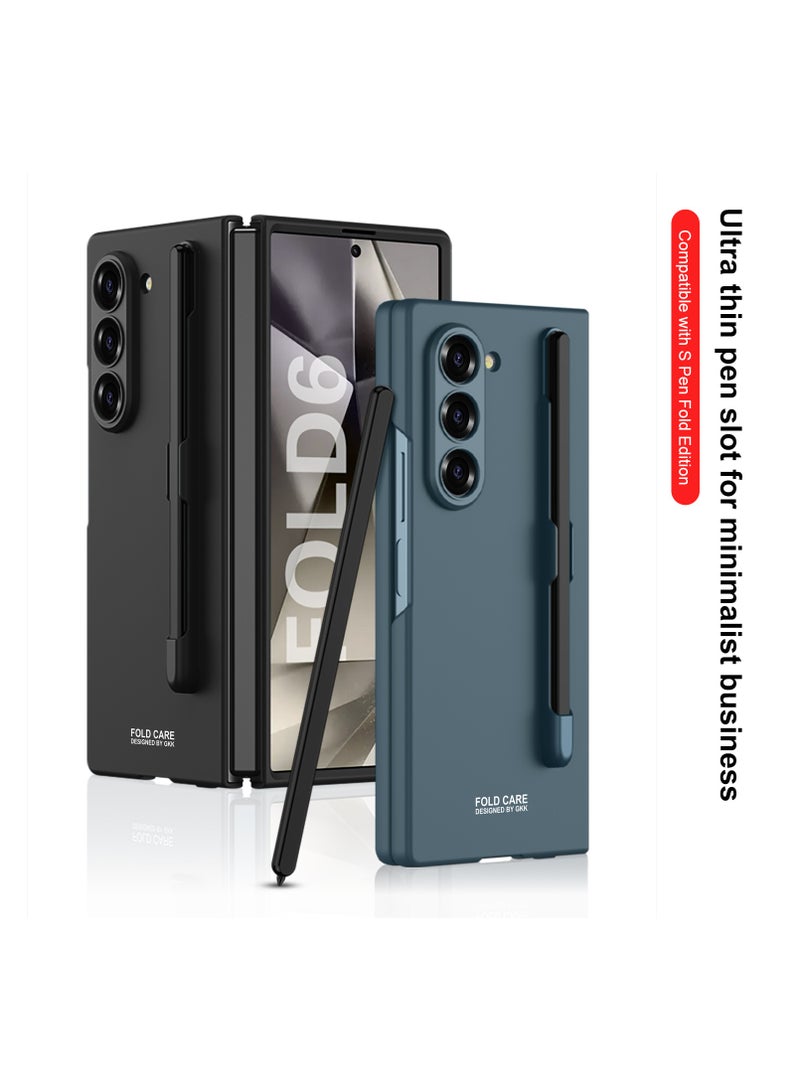 Samsung Galaxy Z Fold 6 Ultra Thin Protective Case with Built-in S Pen Slot, Shockproof PC Back Cover, and Tempered Glass Screen Protection - Slim and Lightweight Design - Silver