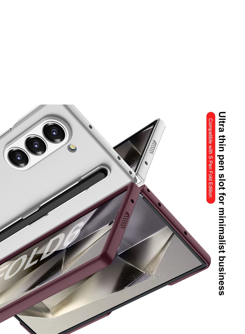 Samsung Galaxy Z Fold 6 Ultra Thin Protective Case with Built-in S Pen Slot, Shockproof PC Back Cover, and Tempered Glass Screen Protection - Slim and Lightweight Design - Silver