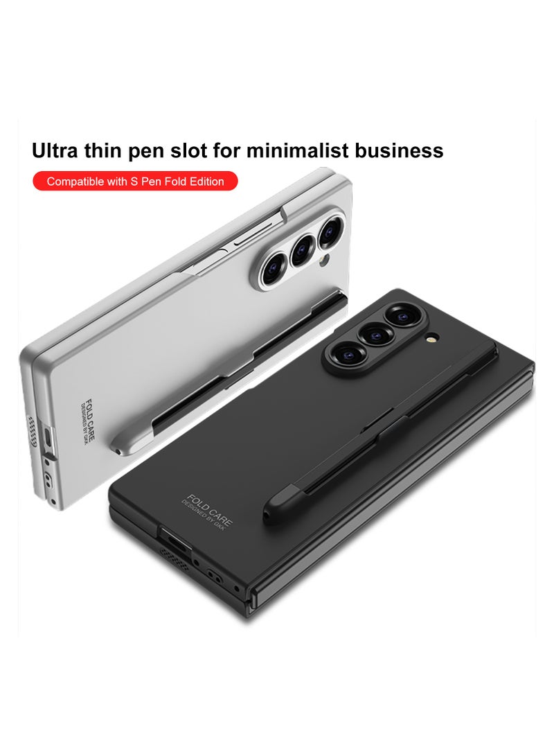 Samsung Galaxy Z Fold 6 Ultra Thin Protective Case with Built-in S Pen Slot, Shockproof PC Back Cover, and Tempered Glass Screen Protection - Slim and Lightweight Design - Silver