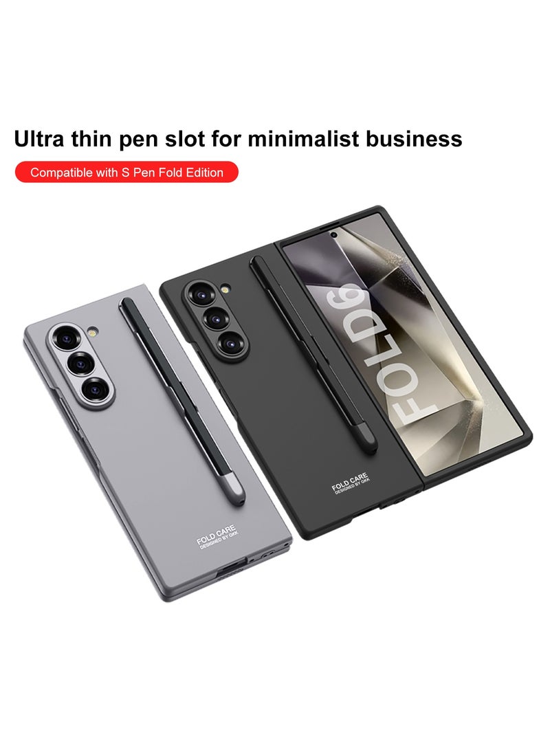 Samsung Galaxy Z Fold 6 Ultra Thin Protective Case with Built-in S Pen Slot, Shockproof PC Back Cover, and Tempered Glass Screen Protection - Slim and Lightweight Design - Silver
