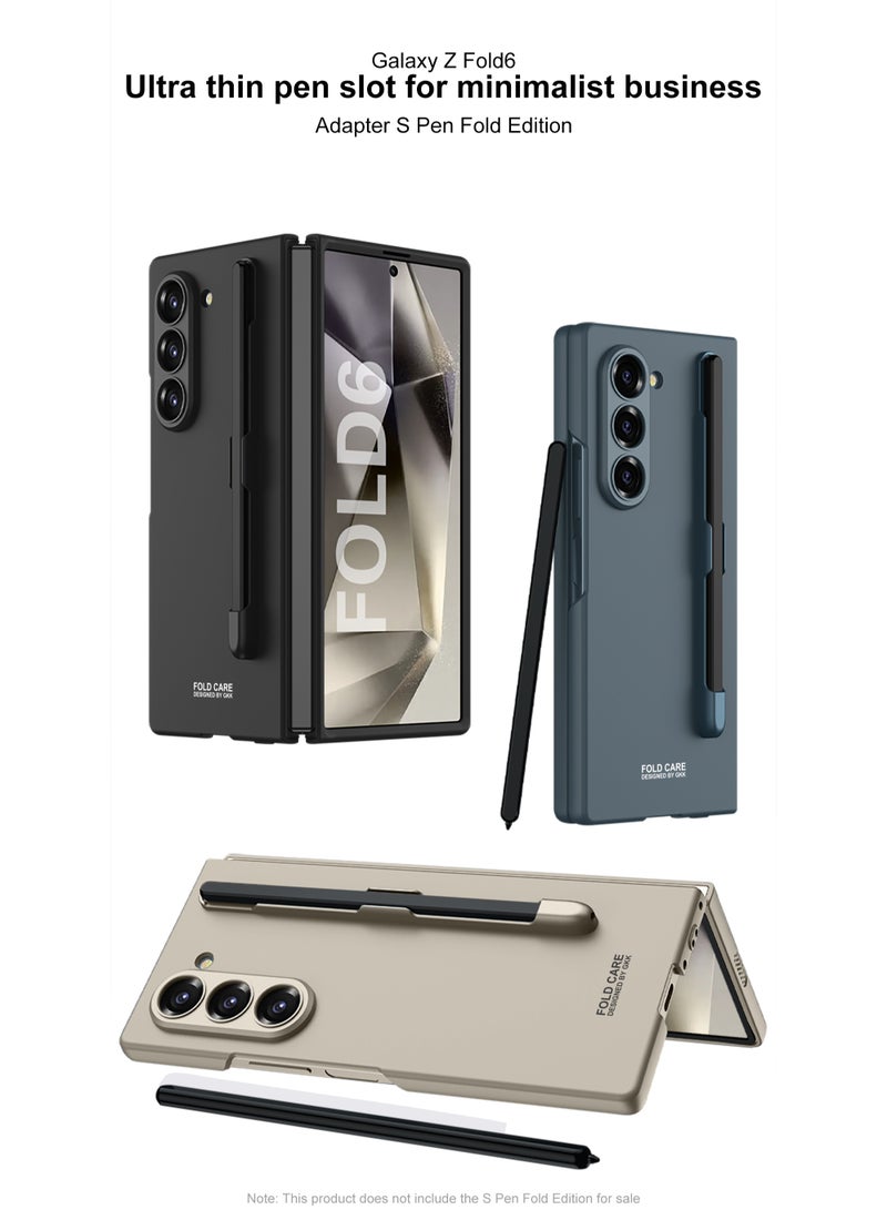 Samsung Galaxy Z Fold 6 Ultra Thin Protective Case with Built-in S Pen Slot, Shockproof PC Back Cover, and Tempered Glass Screen Protection - Slim and Lightweight Design - Silver