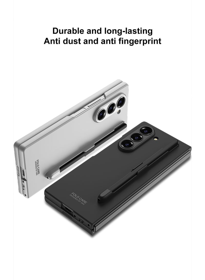 Samsung Galaxy Z Fold 6 Ultra Thin Protective Case with Built-in S Pen Slot, Shockproof PC Back Cover, and Tempered Glass Screen Protection - Slim and Lightweight Design - Silver