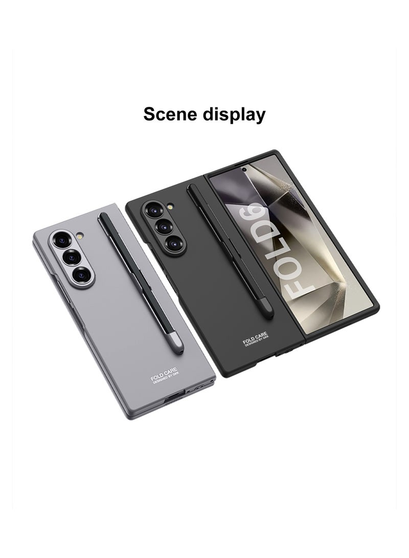 Samsung Galaxy Z Fold 6 Ultra Thin Protective Case with Built-in S Pen Slot, Shockproof PC Back Cover, and Tempered Glass Screen Protection - Slim and Lightweight Design - Silver