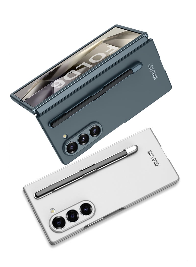 Samsung Galaxy Z Fold 6 Ultra Thin Protective Case with Built-in S Pen Slot, Shockproof PC Back Cover, and Tempered Glass Screen Protection - Slim and Lightweight Design - Silver