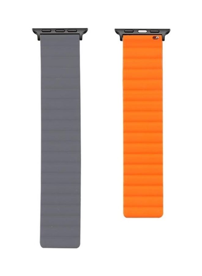 Loquat Replacement Strap Watchband For Apple Watch Series 7 45mm/6 u0026 SE 5 4 44mm/3 2 1 42mm Grey/Orange - Image 1