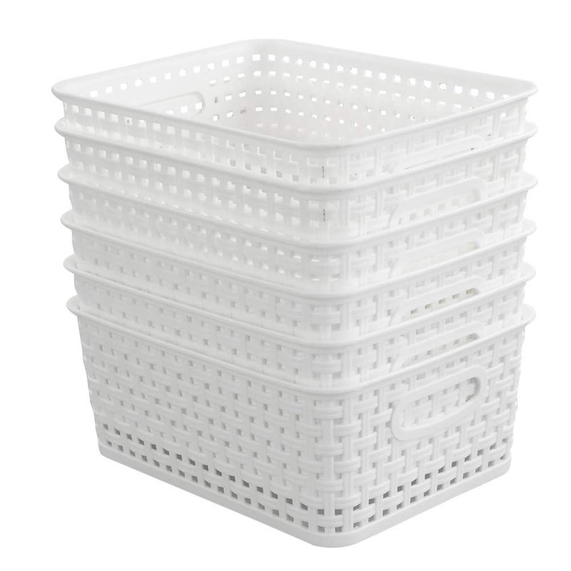 Nicesh 6-Pack White Plastic Small Storage Baskets  10"" X 7.7"" X 4"" - Image 4