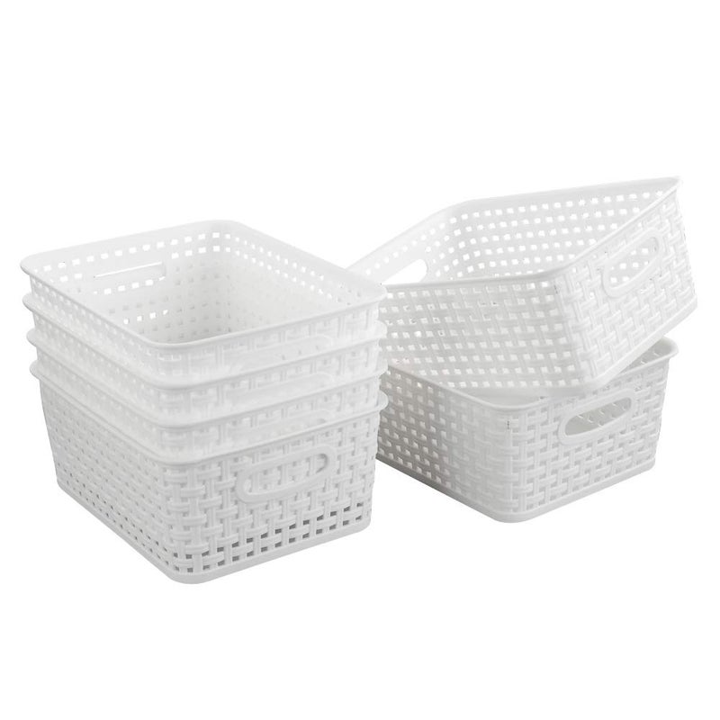 Nicesh 6-Pack White Plastic Small Storage Baskets  10"" X 7.7"" X 4"" - Image 1