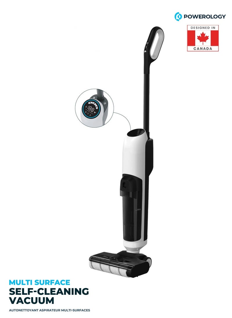 Powerology Vacuum 4000mAh Multi Surface Self-Cleaning Vacuum, 0.72L Clean Water/Sewage Tank Capacity, 8000Pa Max Suction, 250W BLDC Motor, Seamless Water Absorption, Self-Cleaning Mode - White  - Image 1