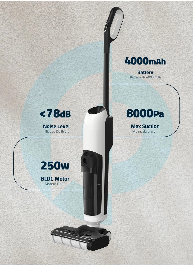 Powerology Vacuum 4000mAh Multi Surface Self-Cleaning Vacuum, 0.72L Clean Water/Sewage Tank Capacity, 8000Pa Max Suction, 250W BLDC Motor, Seamless Water Absorption, Self-Cleaning Mode - White  - Image 3