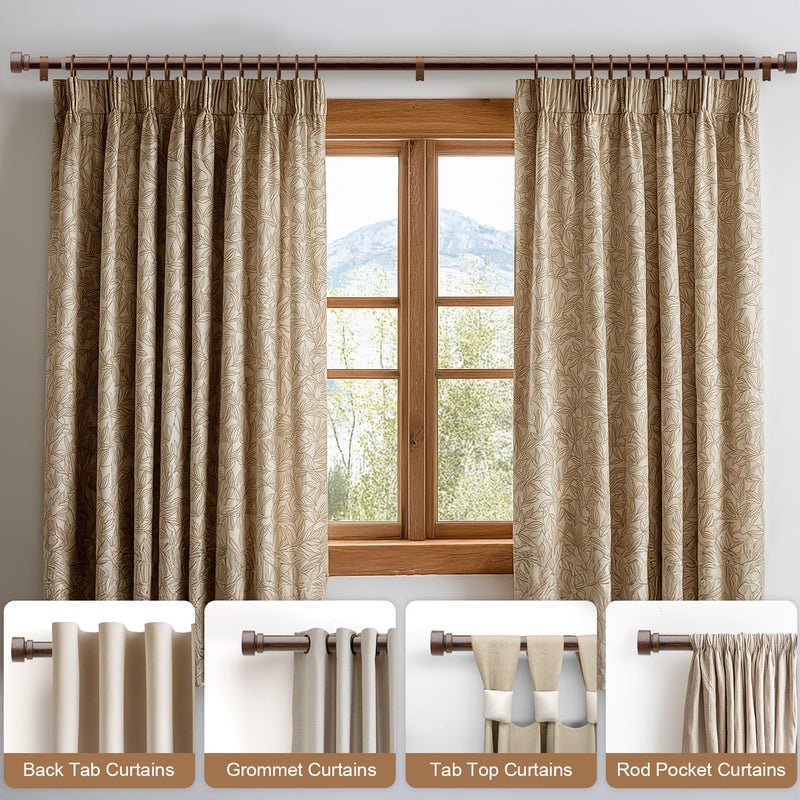 Lootkell Redwood Curtain Rods for Windows 66 to 120 Inches 1" Diameter Heavy Duty Window Curtain Rod Adjustable with Handmade Wood Grain Design for Living Room Bedroom Kitchen Farmhouse Outdoor - Image 3