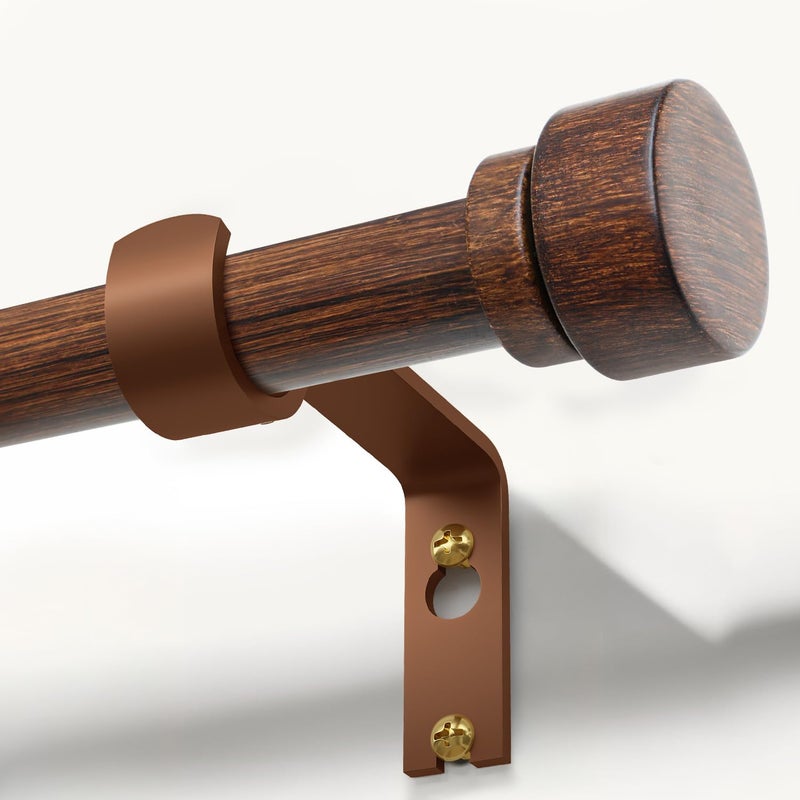 Lootkell Redwood Curtain Rods for Windows 66 to 120 Inches 1" Diameter Heavy Duty Window Curtain Rod Adjustable with Handmade Wood Grain Design for Living Room Bedroom Kitchen Farmhouse Outdoor - Image 1
