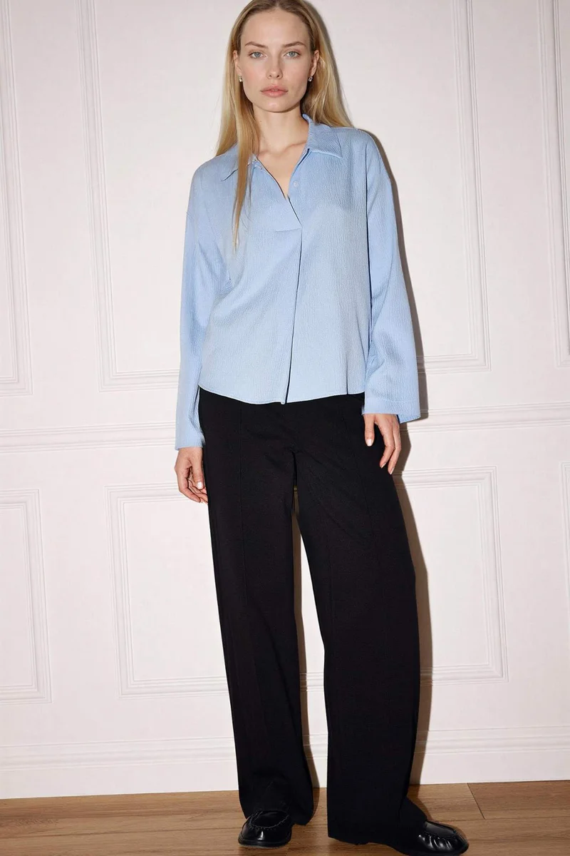 DeFacto Relax Fit Waffle Textured Long Sleeve Blouse