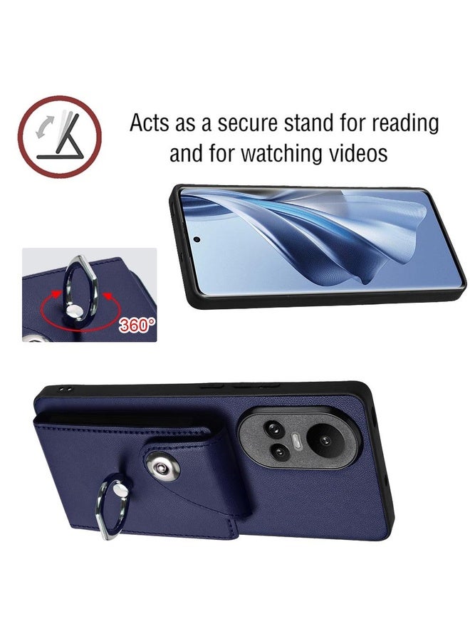 HuHa Case Cover For OPPO Reno10/Reno10 Pro 5G Global Organ Card Bag Ring Holder Phone Case with Long Lanyard(Blue)  - Image 5