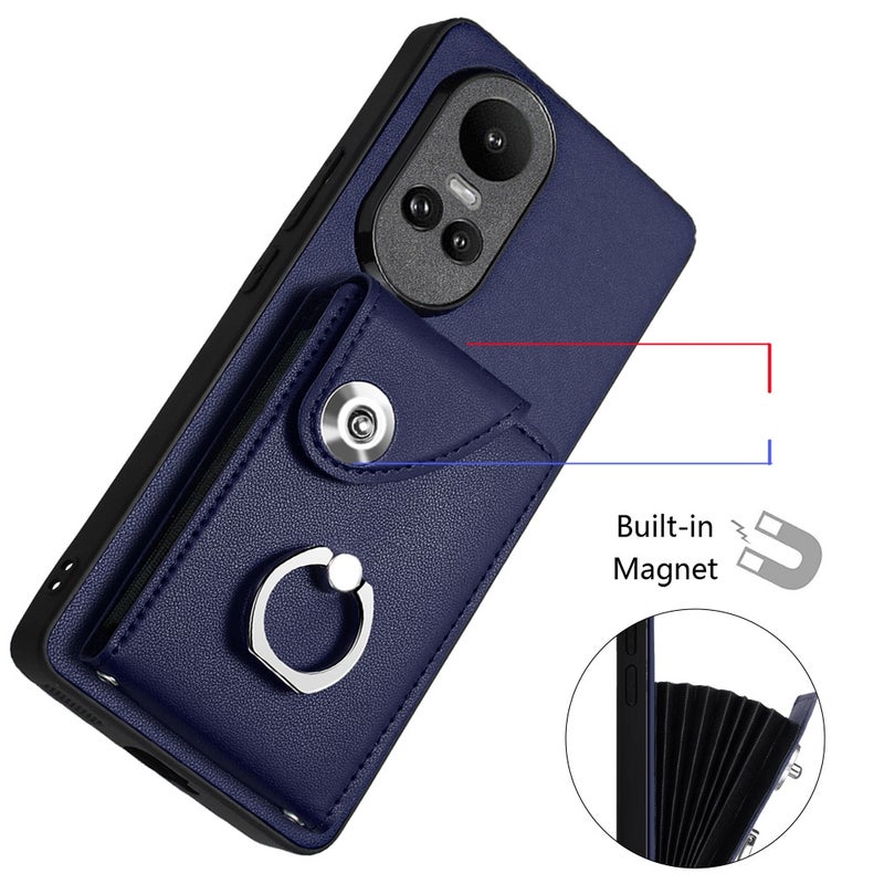 HuHa Case Cover For OPPO Reno10/Reno10 Pro 5G Global Organ Card Bag Ring Holder Phone Case with Long Lanyard(Blue) - Image 4
