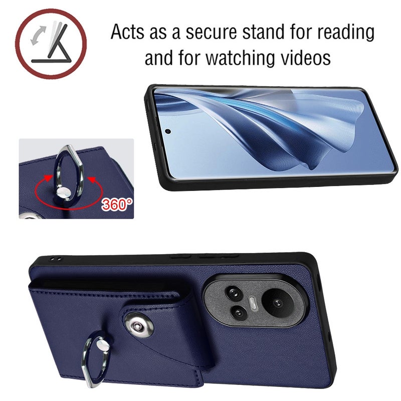 HuHa Case Cover For OPPO Reno10/Reno10 Pro 5G Global Organ Card Bag Ring Holder Phone Case with Long Lanyard(Blue) - Image 5