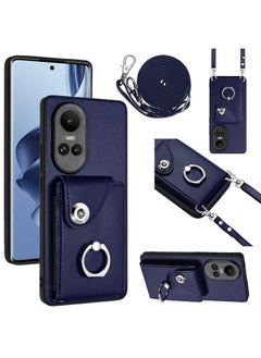 HuHa Case Cover For OPPO Reno10/Reno10 Pro 5G Global Organ Card Bag Ring Holder Phone Case with Long Lanyard Blue 