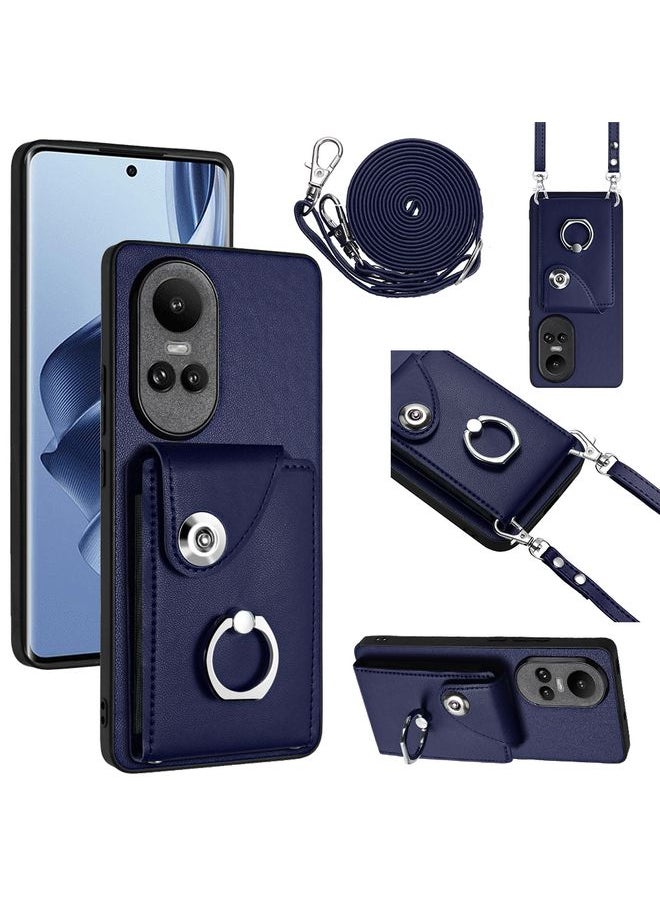 HuHa Case Cover For OPPO Reno10/Reno10 Pro 5G Global Organ Card Bag Ring Holder Phone Case with Long Lanyard Blue 