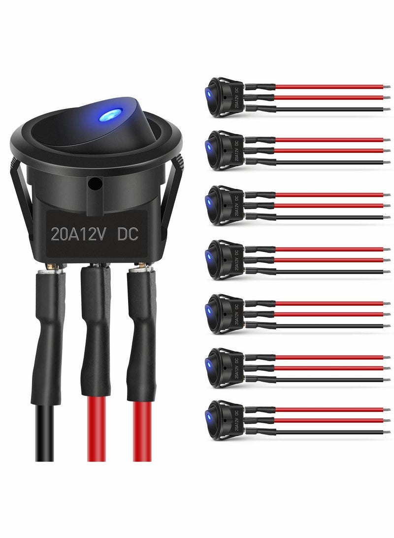 Toggle Switch 12V, 8PCS Round Blue LED Rocker Switch On-Off Control SPST 3Pins for Car, Truck, Boat, Marine, Off-Road Vehicle with 24PCS Wires - Image 1