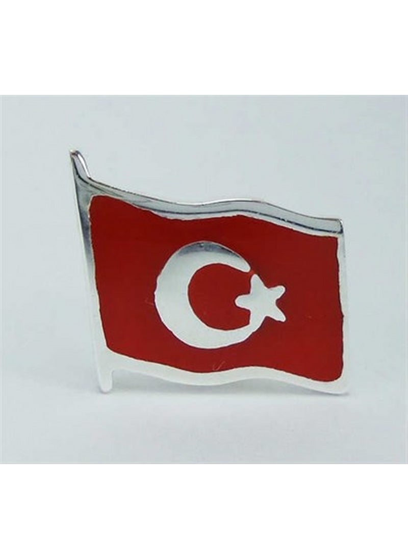 Osmanlı Gümüş - Ottoman Silver Turkish Flag Enameled Silver Badge - Image 1