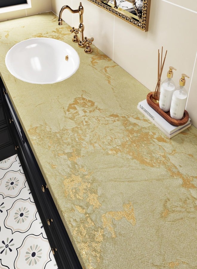 Wallercity Luxury Beige/Gold Marble Contact Paper for Cabinets Countertops Golden Peel and Stick Countertops Vinyl Wrap Waterproof Self Adhesive Marble Wallpaper for Kitchen Table Shelf 15.8''x78.7'' - Image 1