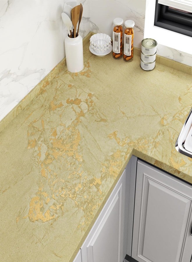 Wallercity Luxury Beige/Gold Marble Contact Paper for Cabinets Countertops Golden Peel and Stick Countertops Vinyl Wrap Waterproof Self Adhesive Marble Wallpaper for Kitchen Table Shelf 15.8''x78.7'' - Image 2