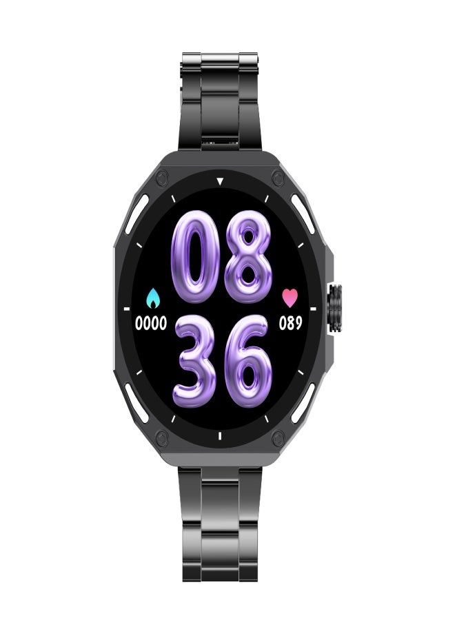 AROAQ V18ProMax Smartwatch – 1.52" Display, Heart Rate & Temperature Monitor, BT Calling & Music, Fitness Tracker, Multi-Sports Modes, Magnetic Charging – Compatible with Android & iOS ( Stainless Steel Strap, Black) - Image 2