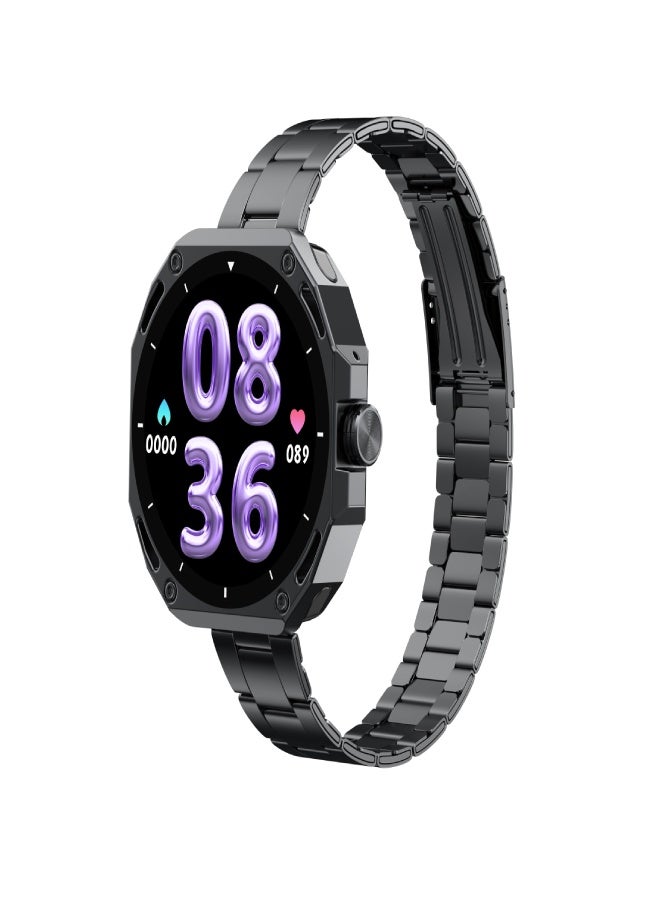 AROAQ V18ProMax Smartwatch – 1.52" Display, Heart Rate & Temperature Monitor, BT Calling & Music, Fitness Tracker, Multi-Sports Modes, Magnetic Charging – Compatible with Android & iOS ( Stainless Steel Strap, Black) - Image 1