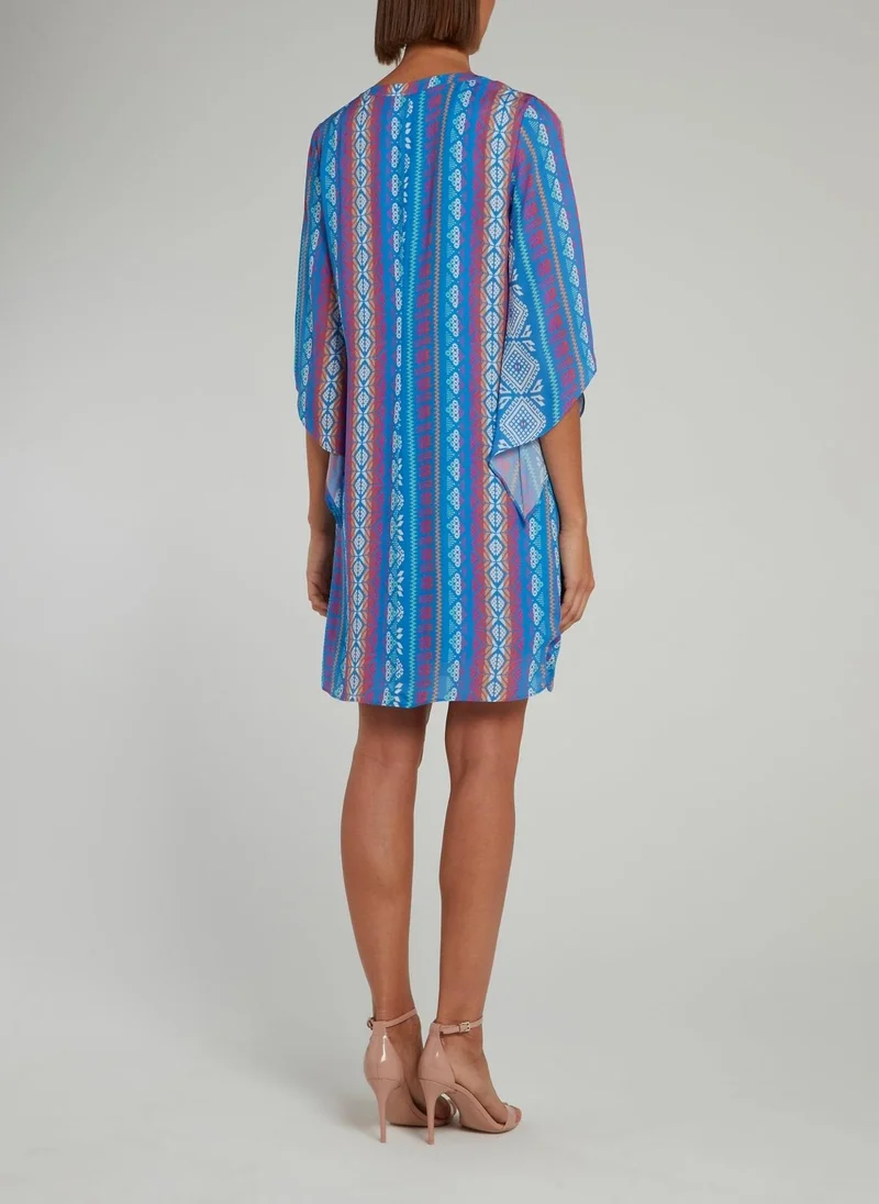 Alice and trixie Blue Jacquard Print Half Sleeve Shift Dress