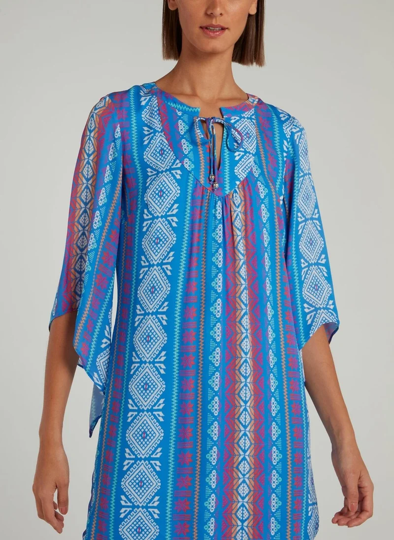 Alice and trixie Blue Jacquard Print Half Sleeve Shift Dress