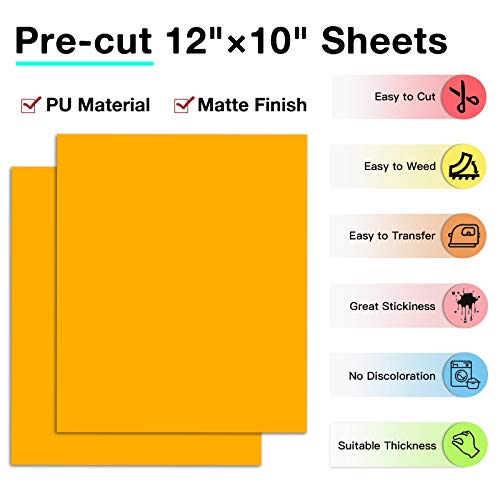 HTVRONT Yellow HTV Heat Transfer Vinyl Bundle: 13 Pack 12" x 10" Yellow Iron on Vinyl for T-Shirt, Heat Transfer Vinyl Compatible with Cricut Cutting Machine, Silhouette Cameo or Heat Press Machine - Image 3