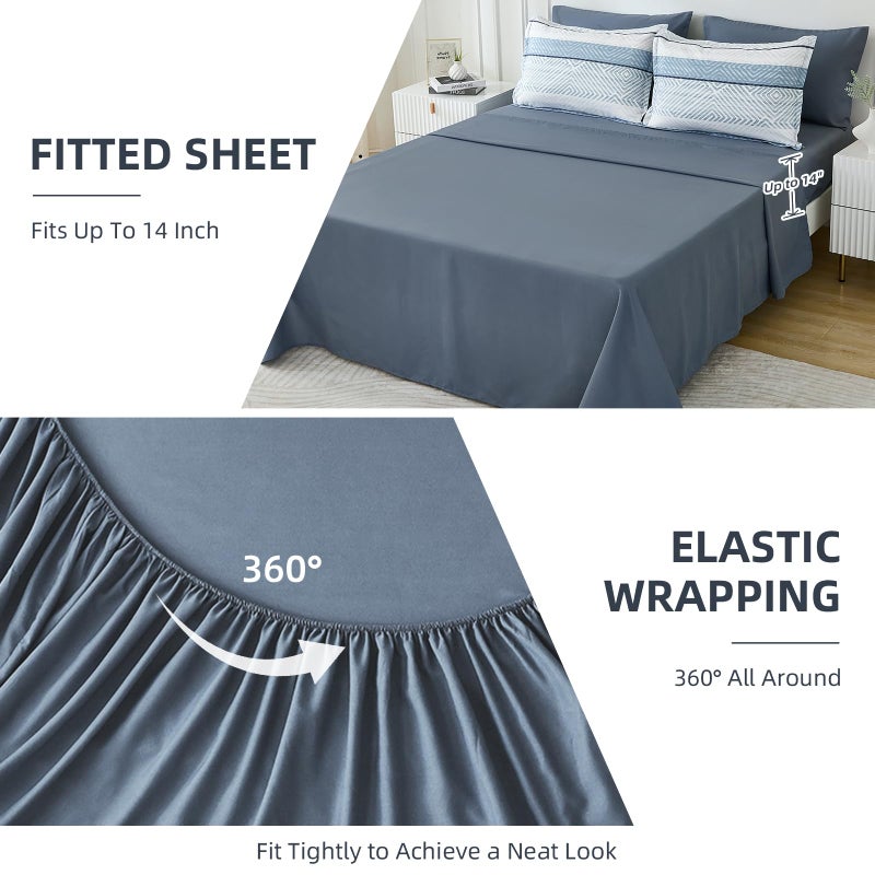 Drucon Comforter Set King Size 7 Piece Bed in a Bag Boho Blue Striped Bedding Set Soft Microfiber Comforter and Sheet Set for All Season (King, 104"x90") - Image 5