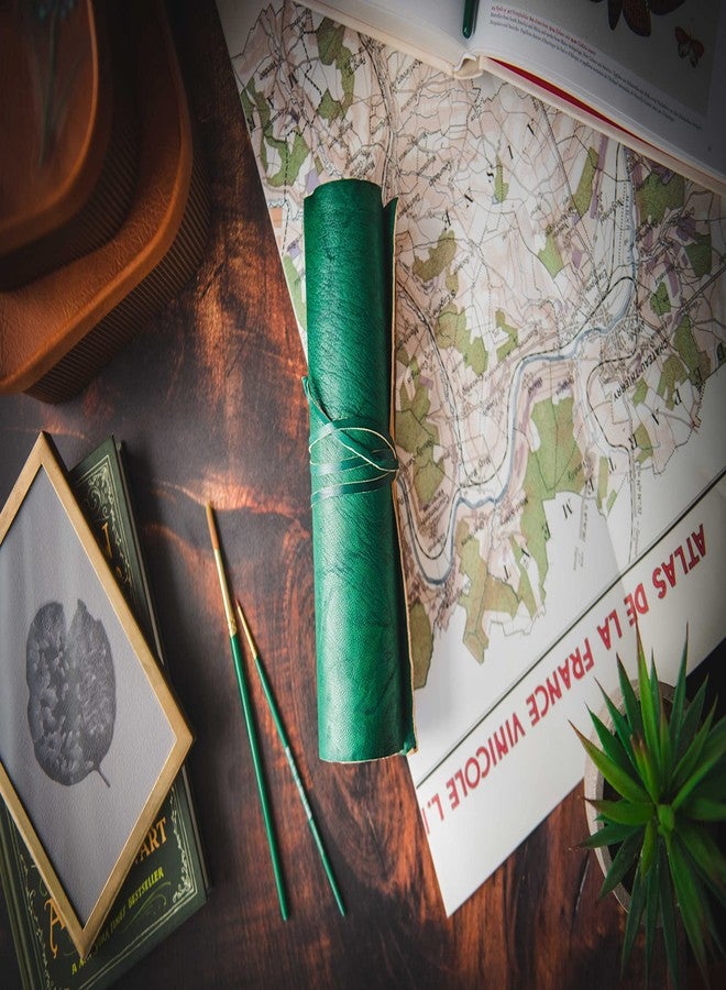 Modest Goods Handmade Leather Scroll Journal - 100 Pages Vintage Style Unlined Deckle Edge Rustic Paper - 9x6 Book of Shadows, Grimoire, Fantasy Gifts, Sketchbook, Antique Scrapbook (Green w/Vintage Paper) - Image 3