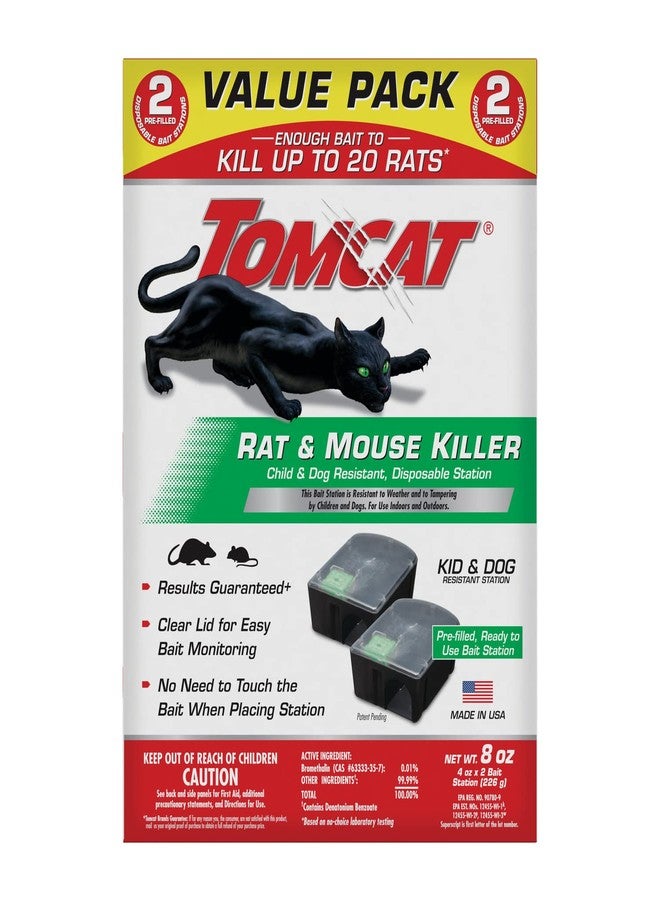 Tomcat Rat and Mouse Killer Disposable Stations for Indoor/Outdoor Use: Child and Dog Resistant, Pre-Filled, Easy Monitoring, 2-Pack - Image 1