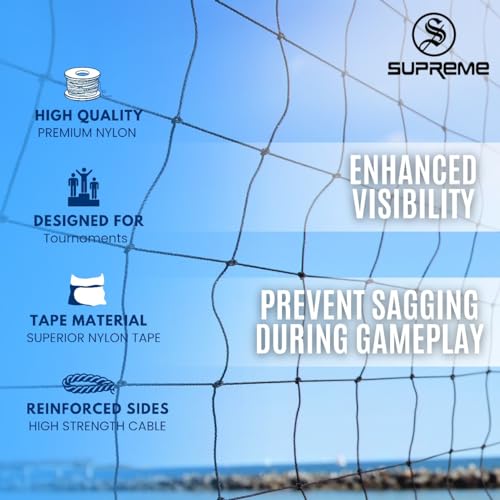 Supreme Volleyball Net Nylon (4 Side Tape) Thick Qlty, 10 Mesh (Pack of 1) Volleyball Net (Black, White) - Image 4
