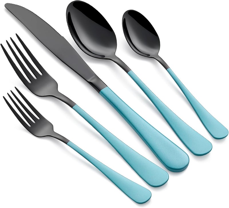 Onlycooker 20Piece Lake Blue Stainless Steel Silverware Set  180 Cutlery Dinner Knives Forks Spoons  Dishwasher Safe - Image 1