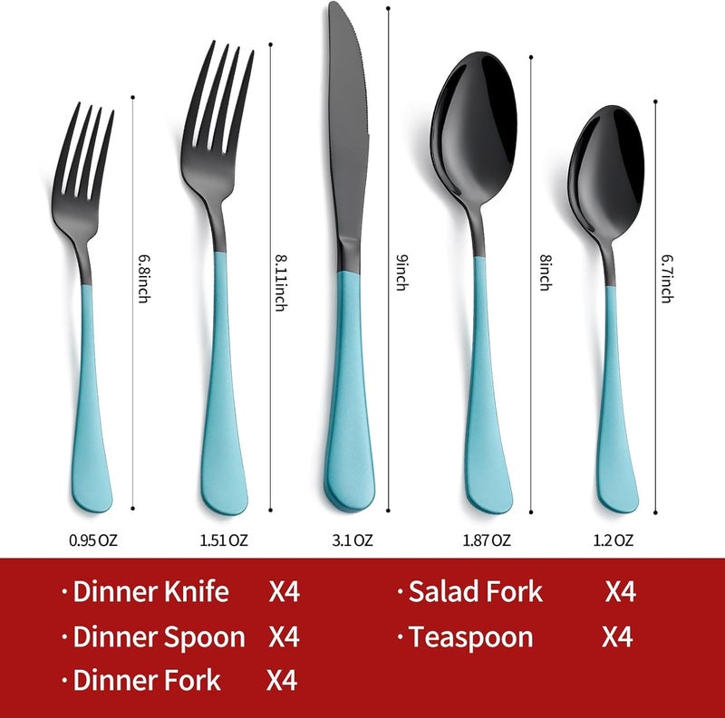Onlycooker 20Piece Lake Blue Stainless Steel Silverware Set  180 Cutlery Dinner Knives Forks Spoons  Dishwasher Safe - Image 2
