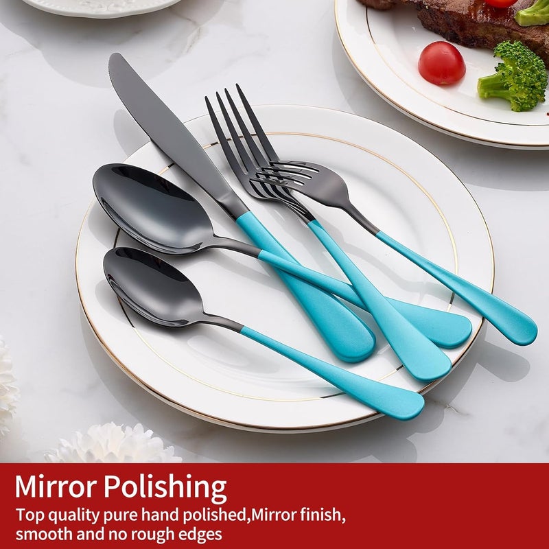 Onlycooker 20Piece Lake Blue Stainless Steel Silverware Set  180 Cutlery Dinner Knives Forks Spoons  Dishwasher Safe - Image 3