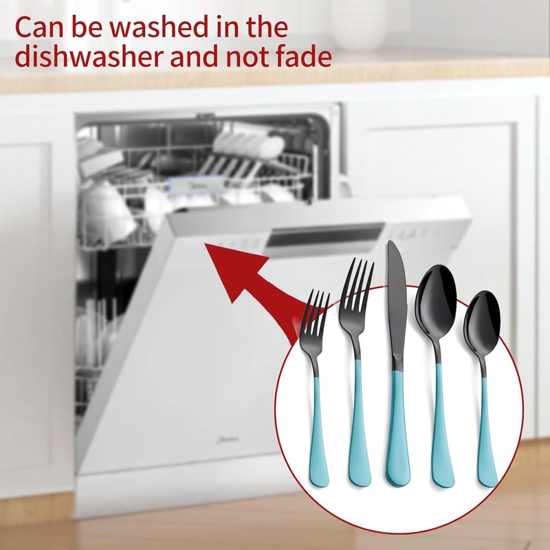 Onlycooker 20Piece Lake Blue Stainless Steel Silverware Set  180 Cutlery Dinner Knives Forks Spoons  Dishwasher Safe - Image 5