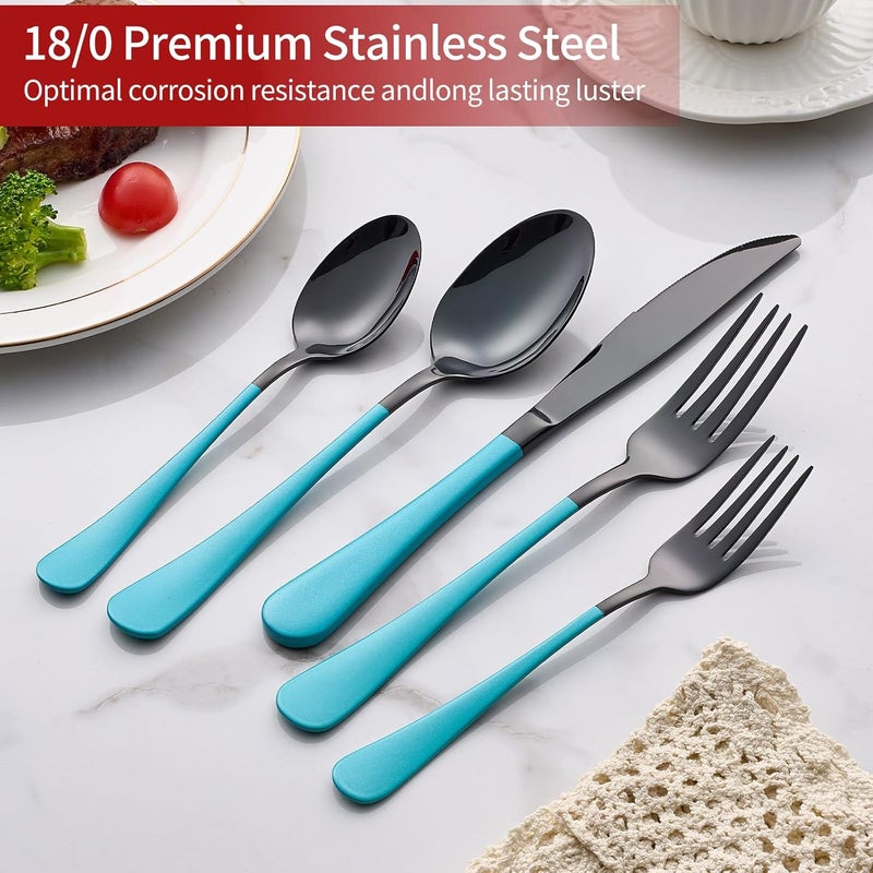 Onlycooker 20Piece Lake Blue Stainless Steel Silverware Set  180 Cutlery Dinner Knives Forks Spoons  Dishwasher Safe - Image 4