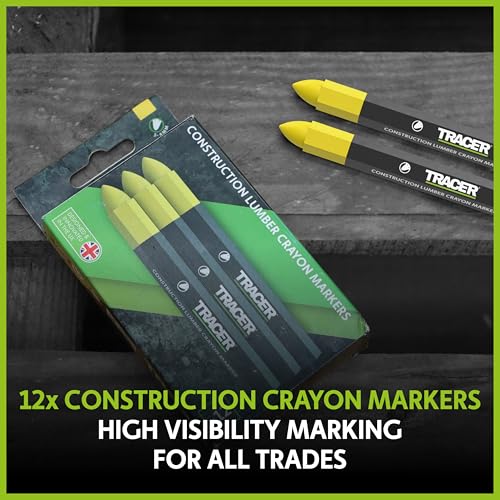 TRACER Construction Lumber Crayon Markers, Pack of 12- Yellow. 12 x Yellow Multi Surface Marking Crayons - Image 3