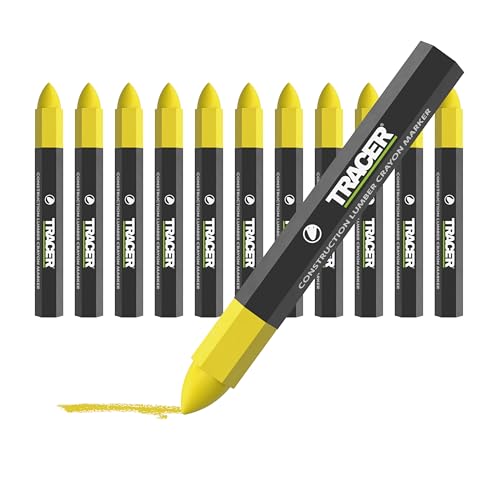 TRACER Construction Lumber Crayon Markers, Pack of 12- Yellow. 12 x Yellow Multi Surface Marking Crayons - Image 1