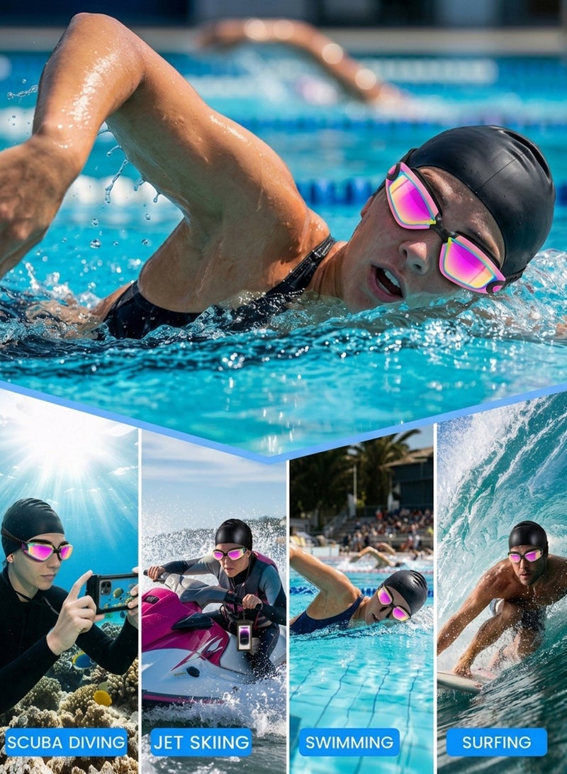 6-in-1 Waterproof Swimming Goggles Set with Swim Cap, Earplugs, 3 Nose Clips, Leak-Proof Goggles, Waterproof Phone Case, and Storage Box, Suitable for Swimming, Boating, Surfing, and Kayaking, Portable, Dark Purple - Image 2