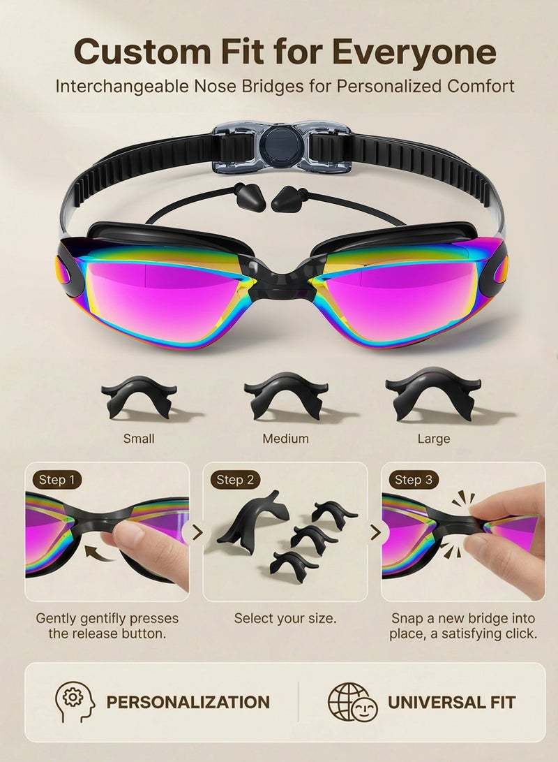 6-in-1 Waterproof Swimming Goggles Set with Swim Cap, Earplugs, 3 Nose Clips, Leak-Proof Goggles, Waterproof Phone Case, and Storage Box, Suitable for Swimming, Boating, Surfing, and Kayaking, Portable, Dark Purple - Image 4