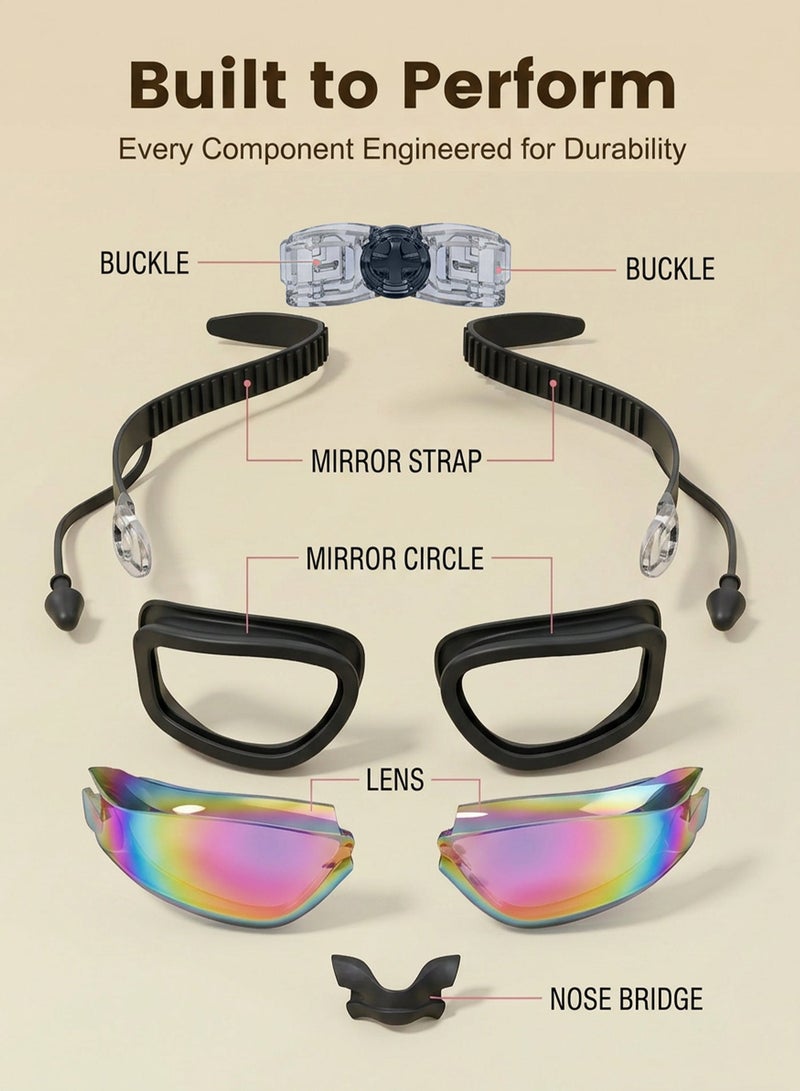 6-in-1 Waterproof Swimming Goggles Set with Swim Cap, Earplugs, 3 Nose Clips, Leak-Proof Goggles, Waterproof Phone Case, and Storage Box, Suitable for Swimming, Boating, Surfing, and Kayaking, Portable, Dark Purple - Image 3
