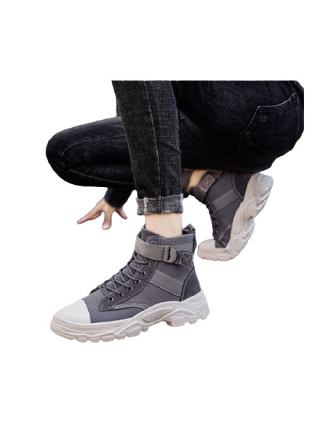 NIBEMINENT Lace-Up High Top Sneakers Grey/White  - Image 4