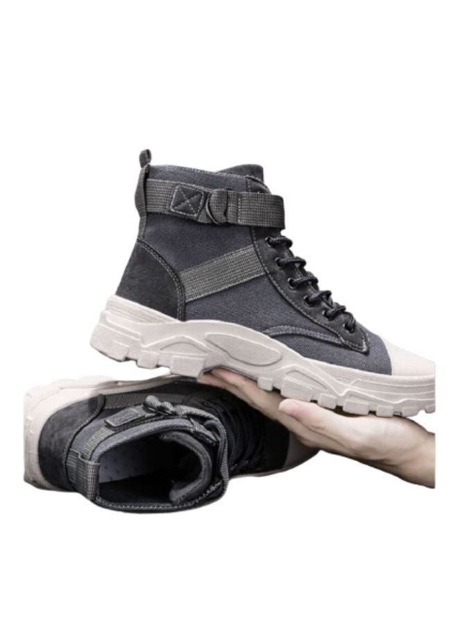 NIBEMINENT Lace-Up High Top Sneakers Grey/White  - Image 2