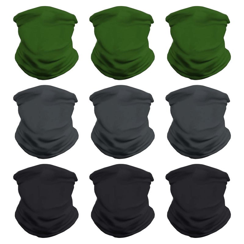 VCZUIUC Headwear Bandana Head Wrap Face Scarf Mask Neck Warmer Balaclava for Sports One Size 9PCS SolidA